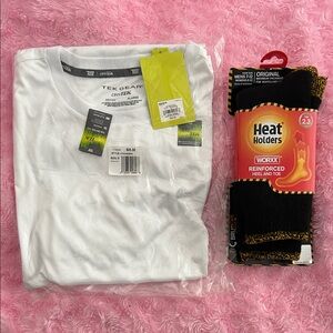 Tek Gear White T-Shirt and Heat Holders Black Socks